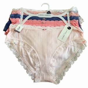 Laura Ashley Super Soft Lace Trim Bikini Panties 5-Pack Large Rayon & Spandex